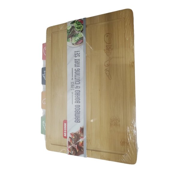 Art & Cook 5 Piece Bamboo Cutting Board and Cutting Mat Set - Picture 1 of 6